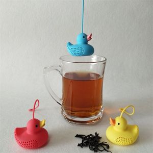 sarı süzgeç toptan satış-Küçük Ördek Çay Demlik Sarı Kırmızı Mavi Renk Ördek Çay Poşeti cm Mini Çay Süzgeci