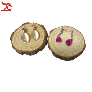 Unfinished DIY Art Craft Natural Ring Earring Jewelry Display Holder Organizer Creative Round Wood Slices Circles With Tree Bark Block Stand