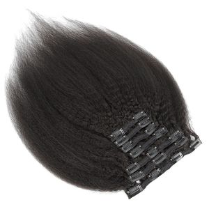 venda por atacado Clipe 9A Grade Virgin cabelo Em Extensões de cabelo humano peruano Malásia indiana Kinky 7pieces Heterossexual Cabelo brasileiros / set 120g Natural Color 1B