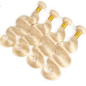 çift bakire saç toptan satış-100 İnsan Bakire Saç Uzantıları Çift Atkı Sarı Saç Demetleri Mixd Uzunluk Vücut Dalga adet grup DHL Bellahair