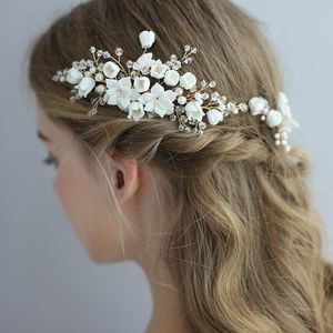Wholesale hair pieces combs resale online - Ceramic Flowers Beaded Vines Bridal Hair Comb Handmade Wedding Hair Pins DIY Hair Pieces Bridal Clips Set