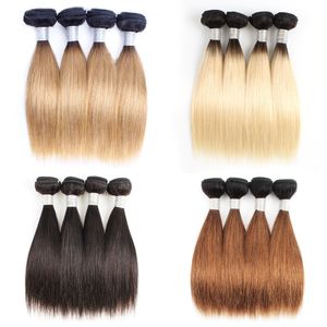 pêlos chineses venda por atacado-4 feixes indianos cabelos humanos tecelagem g pc reto marrom escuro b613 t1b27 b30ombre mel loira short bob estilo