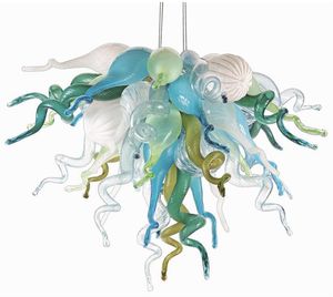 Moderne kroonluchter Murano stijl lamp aqua blauwe amber multicolor inches led hand geblazen glas hanger kroonluchters