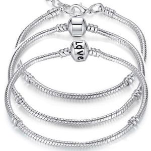 Antique Sterling Silver Charm Bracelets European mm Snake Chain Fit Pandora Charms Bead Bangle Bracelet for Women