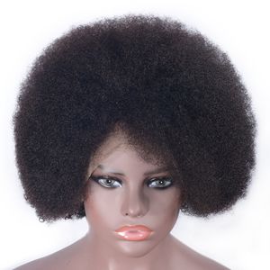 brezilyalı insan saçı kıvırcık afro peruk toptan satış-13x6 Afro Kinky Kıvırcık İnsan Saç Peruk Brezilyalı Remy Saç Dantel Ön Peruk Öncesi Bebek Saç Ile Kopul
