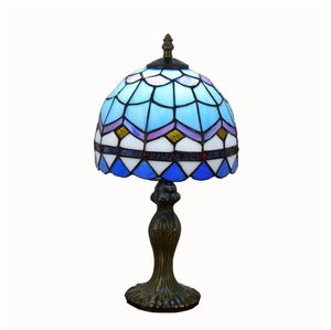 синие настольные лампы спальни оптовых-Простые европейские лампы синий средиземноморский творческий творческий тиффани витраж гостиная спальня тумбочка настольная лампа TF002