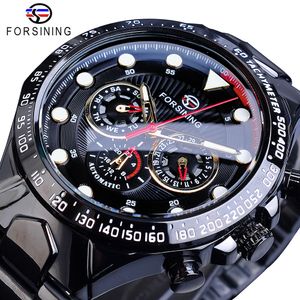 Forsining Hot Mens Automatic Watch Black Self Wind Speed Car Male Date Steel Strap Military Wrist Mechanical Relojes Hombre