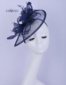 Navy blue Ladies dress hat sinamay fascinator feather Headpiece Kentucky Derby wedding races bridal shower mother of the bride