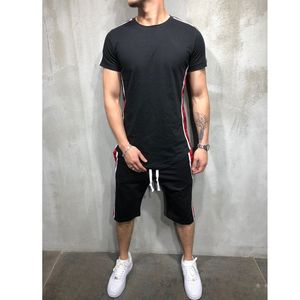 boyun pantolon takımları toptan satış-Erkek T Shirt Erkek Eşofman Hip Hop O Boyun Spor Koşu Tarzı Yaz Kentsel Rüzgar Kısa Kollu Takım Elbise