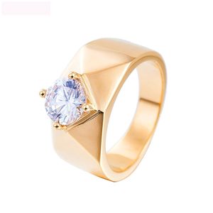 Wholesale titanium rings sale resale online - Hot sale Titanium steel gold color ring silver ring lover big gemstone fashion jewelry women and men wedding ring