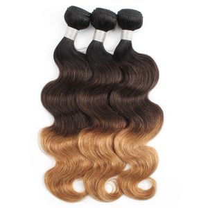 KISS HAIR T1B Brown Honey Blonde Brazilian Ombre Human Hair Weave Bundles Silky Straight Body Wave Ombre Indian Remy Hair