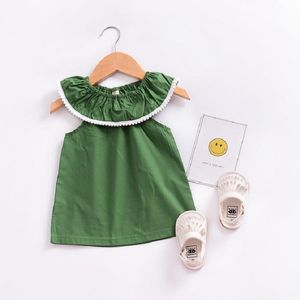 Baby meisjes jurk zomer katoen groene mouwloze print jurken voor meisjes vintage peuter meisje kleding doopjurk zuigeling
