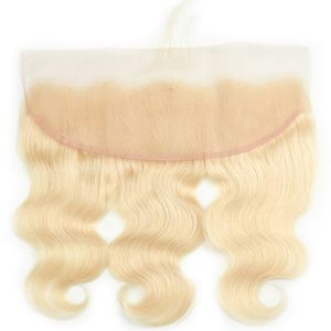 piezas de cabello rubio al por mayor-613 Pieza de pelo rubio Brizilian Puruvian Hair Hair Transparent HD Cordillo Cierre Frontal Body Wave with Baby Hair