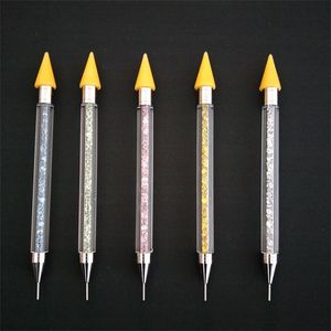 Dubbel huvud nagel dotting penna multifunktion rhinestone crayons diy vax penna med förvaringslåda mulit färg 5 3hp e1