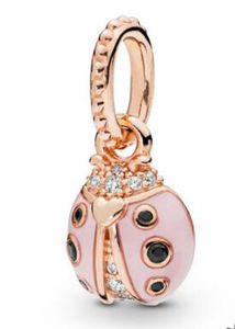 2019 Wiosna Rose Lucky Pink Lady Bird Wisiorek Urok Sterling Silver Beads Pasuje do Pandora Bransoletki Naszyjnik DIY Charms Luźne Koraliki