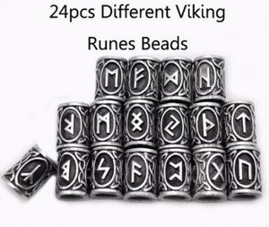 sakal rune boncuk toptan satış-24 ADET Gerçek Fotoğraf Yüksek Kalite Norse Viking Runes Metal Charm Boncuk Bilezikler için Bilezikler için Sakal veya Sakal veya Saç Için DIY