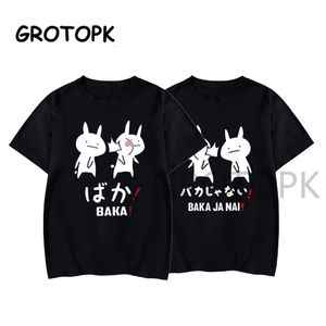 Baka kanin Japansk vän Par T Shirt Sommar Kvinnor Svart Tshirt Harajuku Streetwear Mens Kläder Anime TURT SHIRT MX200509