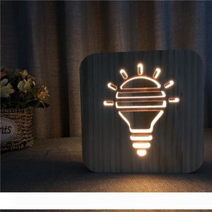 3d light bulb оптовых-Креативная лампочка в форме настольная лампа выдолбленный светодиодный свет теплый белый твердой древесины резьба D ночные лампы