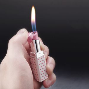 Kreativ mini lättare butan gas återfyllningsbar läppstift form cigarett tändare för kvinnor trevlig gåva rolig lättare