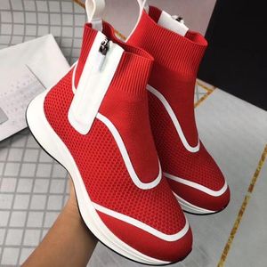 yeni çorap ayakkabıları toptan satış-2020 Yeni B25 Yüksek Üst Sneakers Moda Beyaz Siyah Örgü Eğitmenler Erkekler Kadınlar Için Örgü Kumaş Çorap Ayakkabı Ayak Bileği Çizmeler Yan Zip Kutusu Ile