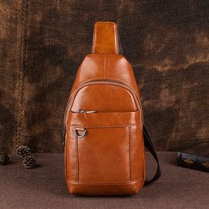Wholesale men cowhide chest bags resale online - ABER Men Genuine Leather Chest Bag New Vintage Soft Cowhide Solid Color Shoulder Bags Leisure Man Messenger Bag