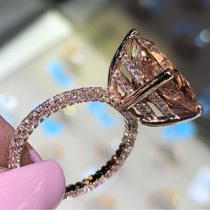 New Ladies Ring Rose Gold Big Square Cubic Zirconia Jewelry Party Wedding Vintage Finger Rings For Men And Women
