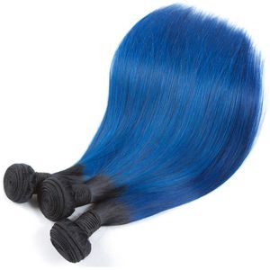 Ombre Bundles Pre Colored Straight T1B Blue Rooted Brazilian Human Hair Weave