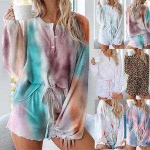 Lady Tie-dye Pajamas Women Home Service Two Piece Suit Female Sexy Shorts Long Sleeved Casual Set Two Piece Outfits Tracksuit LJJP194