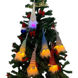 Julljus Svenska Gnome Santa Sequin Plush Doll med LED ljusprydnader Xmas Tree Hängande Hänge Heminredning