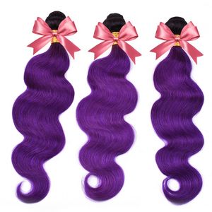 14 haarverlängerungen großhandel-Brasilianische Virgin Ombre Color b Purpurrote menschliche Haarverlängerung Gewebt Bündel los