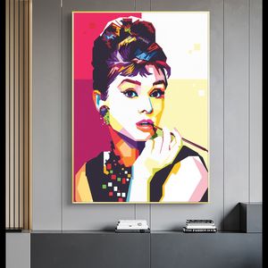 audrey hepburn art toptan satış-Duvar Posterler Boyama ve Baskılar Audrey Hepburn Wall Art Pictures For Salon Dekorasyon Restoran Otel Ev Dekorasyonu Yemek Tuval