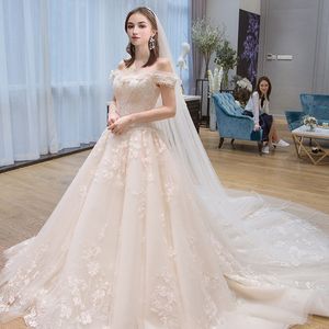 Francuska koronkowa suknia ślubna aplikacje suknia mała rozdział panna młoda poza ramieniem ogona sen mori zwięzłe tiulowe sukienki