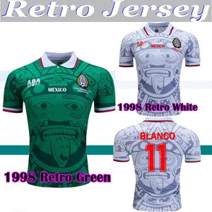 taylandlı nakış toptan satış-1998 Meksika Retro Vintage Blanco Tayland Kalite Hernandez Futbol Formaları Üniforma Futbol Formaları Gömlek Nakış Camiseta Futbol