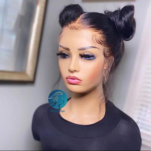 Priplucked Full HD Frontal Wig Naturlig brasiliansk Remy Transparent Afro Long Lace Front Human Hair Wigs för svarta kvinnor rakt tum