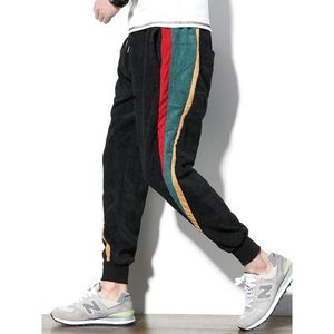 kadife pantolon modası toptan satış-Erkek Pantolon Moda Renk Blok Patchwork Kadife Kargo Harem Streetwear Pamuk Pantolon Erkek Harajuku Jogger Sweatpant