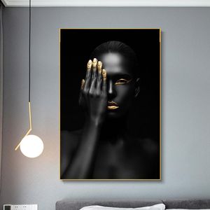Black Gold Nude African Art Woman Oil Painting on Canvas Cuadros Posters and Prints Scandinavian Wall Picture for Living Room