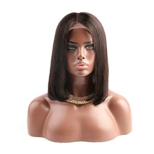 Bella Hair Straight Bob Koronki Przód Peruki Nieprzetworzone Human Virgin Fryzjer Dla Czarnych Kobiet Środkowej Części Kolor Naturalny Lacewigs