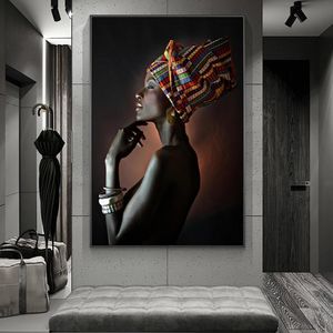 posters de arte negra venda por atacado-Pinturas Menina preta com prata Jóias Africano Arte em tela nos cartazes da arte da parede e cópias da lona Pictures para sala de estar