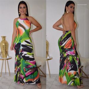 Wholesale blue floral maxi dress resale online - Floral Printed Backless Maxi Dresses New Style Womens Designer Dresses Sexy Womens Halter Dresses Summer Fashion