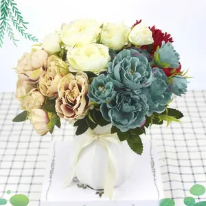 ingrosso fiori di seta europa-Fiori decorativi Corone Coreano Chic Bouquet Bella nuziale da sposa in Europa Piccola Peonia Fiore di seta Mini Fake Decorazione della casa