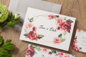 ingrosso matrimonio salva le date-Inviti di nozze floreali della rosa dei desideri con le carte RSVP e salva la data della data la busta della carta solforica per il matrimonio pezzi