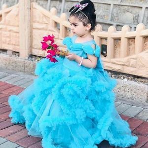 Wholesale tutus for flower girls for sale - Group buy Princess A Line Blue Flower Girl Dresses Tiered Ruffles Pageant Gowns Cinderella Kids Lovely Party Celerity Dress Tutu Skirt