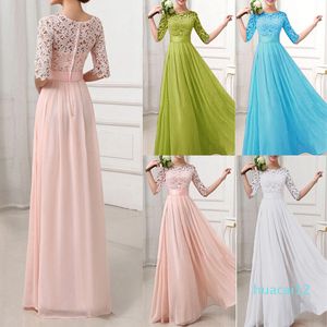 Hot Sale Christmas Women Wedding Party Dresses Kvinna Robe Chiffon Lace Maxi Long Gowns Elegant Ladies Dress Plus Storlek XL
