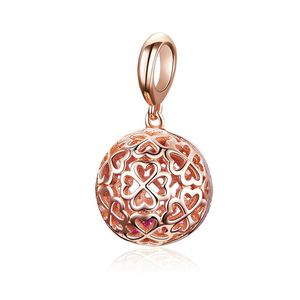 Rose Gold Plated Clover Hollow Ball Dangle Charms för tjejer Sterling Siver Charm Pendant Smycken Gifts