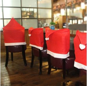 Bruiloft Office Bar Stoelen Mouw Kerstmuts Rode Stoel Covers Non Geweven Stof Seat Cover Plush Ball Furniture Decorate QY F2