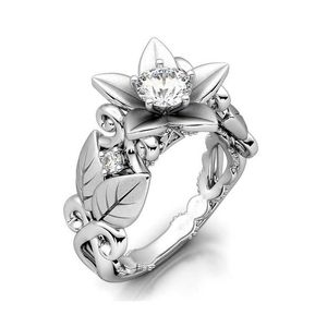 Dames Zirkoon Ring Rose Shaped Branches Ring Ornaments Engagement Bruiloft Alloy Sieraden Mode Levering