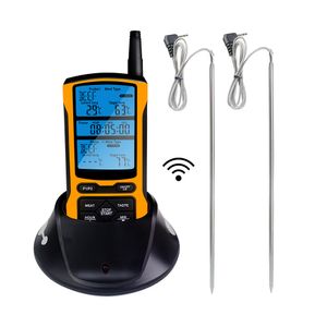 Remote Food Thermometer Wireless Digital BBQ Kök Ugn Grill Kötttemperatur Mätare Dual Probe med timerfunktion