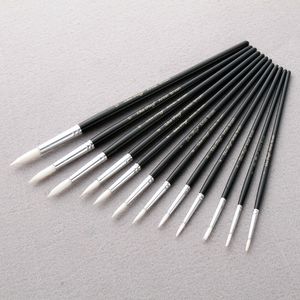 12pcs paint brush black penholder white nylon hair oil brushes watercolor acrylic drawing diy art supplies pen