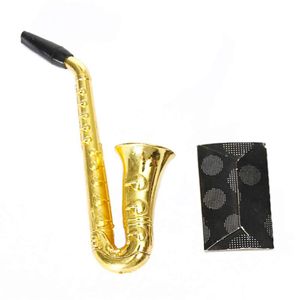rauchen neuheit geschenke großhandel-Mini Pfeife Saxophon Trompete Form Metall Aluminium Tabakpfeifen Noveltyitems Geschenk Grinder Rauch Werkzeuge