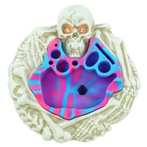 Wholesale skull coils for sale - Group buy 7 quot Silicone Ashtray skull Tap Tray with Compartments for Holding Coils Lighters Pens Papers heart resistant Halloween theme